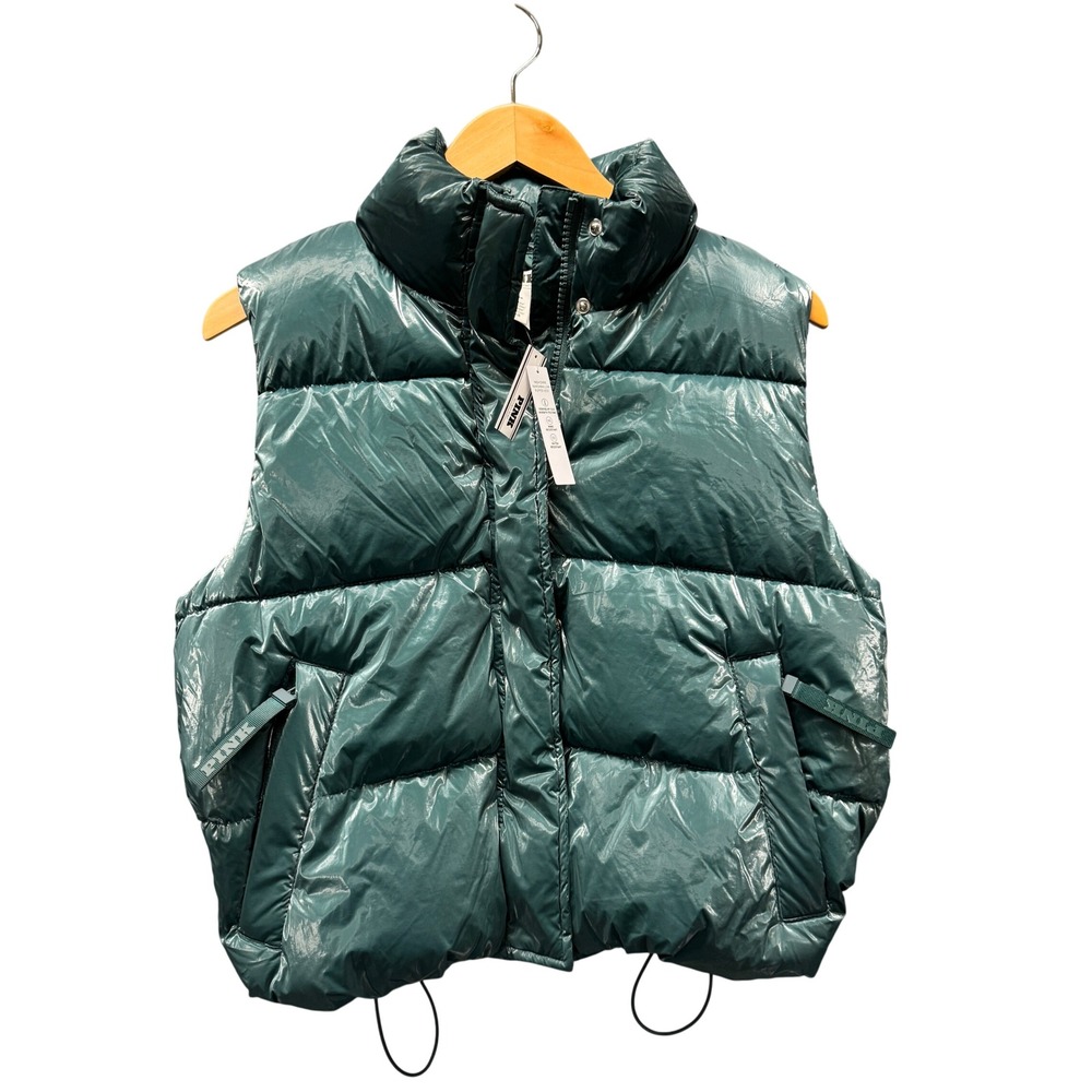 Victorias Secret Puffer Vest Womens M High Shine Marshmallow Green Outerwear NEW